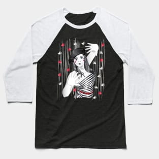 Mime Girl Artist Pause Baseball T-Shirt